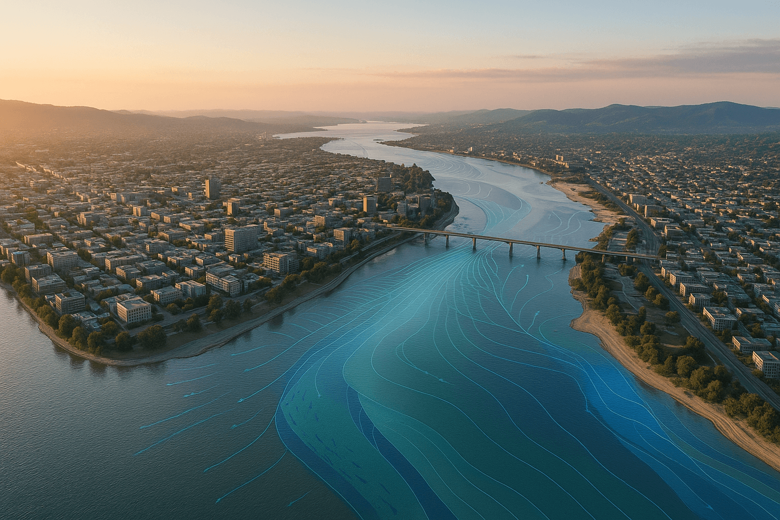 Vista aérea con dinámica hidráulica